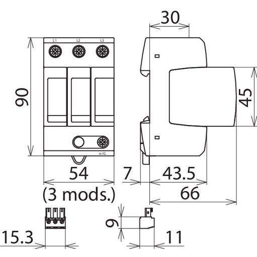 DEHN - Überspannungsableiter für Energietechnik/Stromversorgung Überspannungsableiter DG MU 3PD 480 3W+G R Typ 2