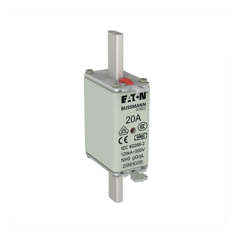 Eaton - Messersicherung Sicherungseinsatz Nieders. NH FUSE 20#20NHG0B 20A AC 500V 120kA − 3 Stück