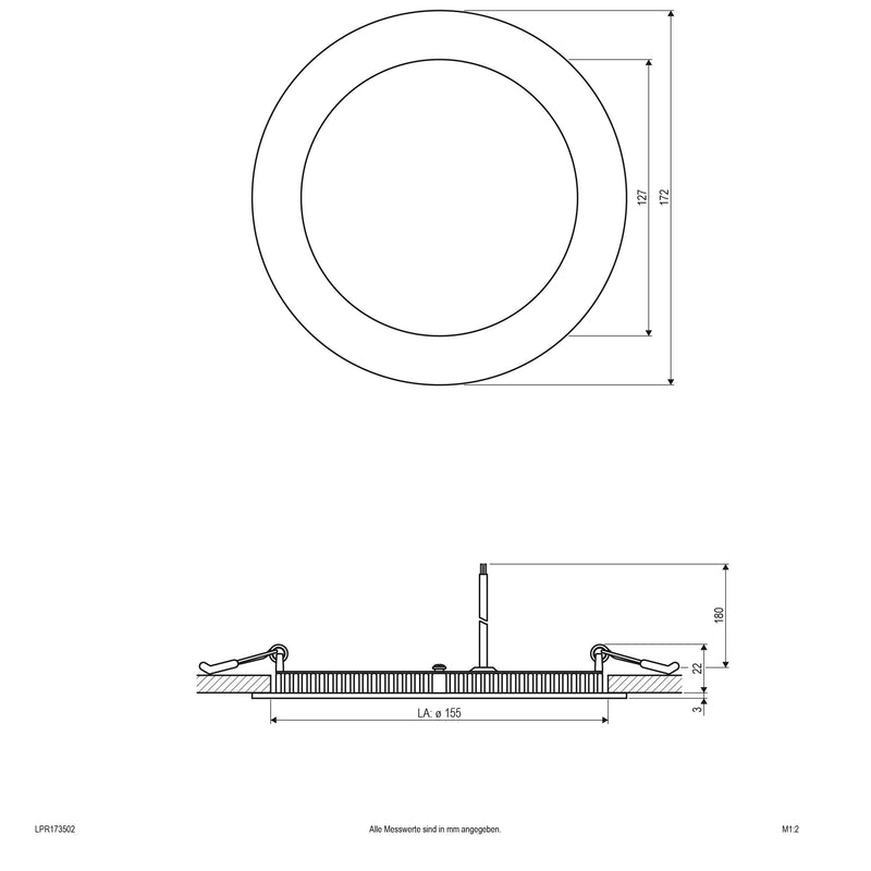 EVN Lichttechnik - Decken-/Wandleuchte LED Einbau Panel LPR 173 502 15W 350mA 3000K