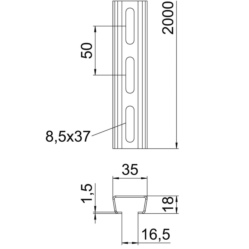 OBO Bettermann - Stiel/Profilschiene Profilschiene AML3518P2000FT Langl.35x18mm − 2 Meter