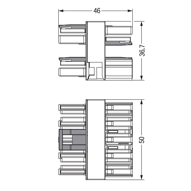 WAGO - Kompaktverteiler für steckbare Gebäudeinstallation 3-fach-Verteiler 5-polig 770-1744 Kod. B,grau − 25 Stück