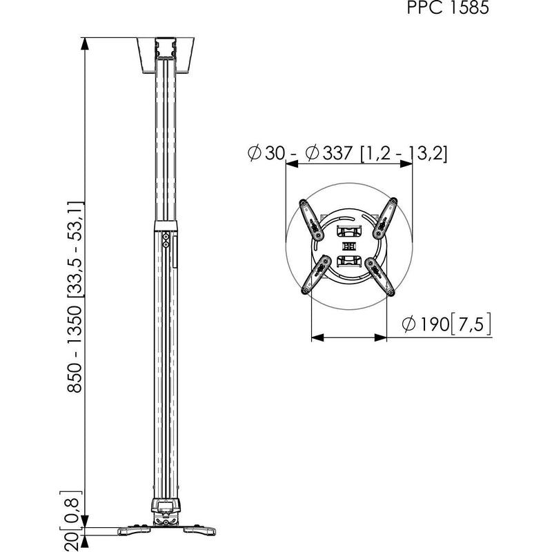 Vogels - Halterung für Audio-/Videosysteme Projektor Deckenhalterung PPC1585 si-sw höhenverst850-1350mm