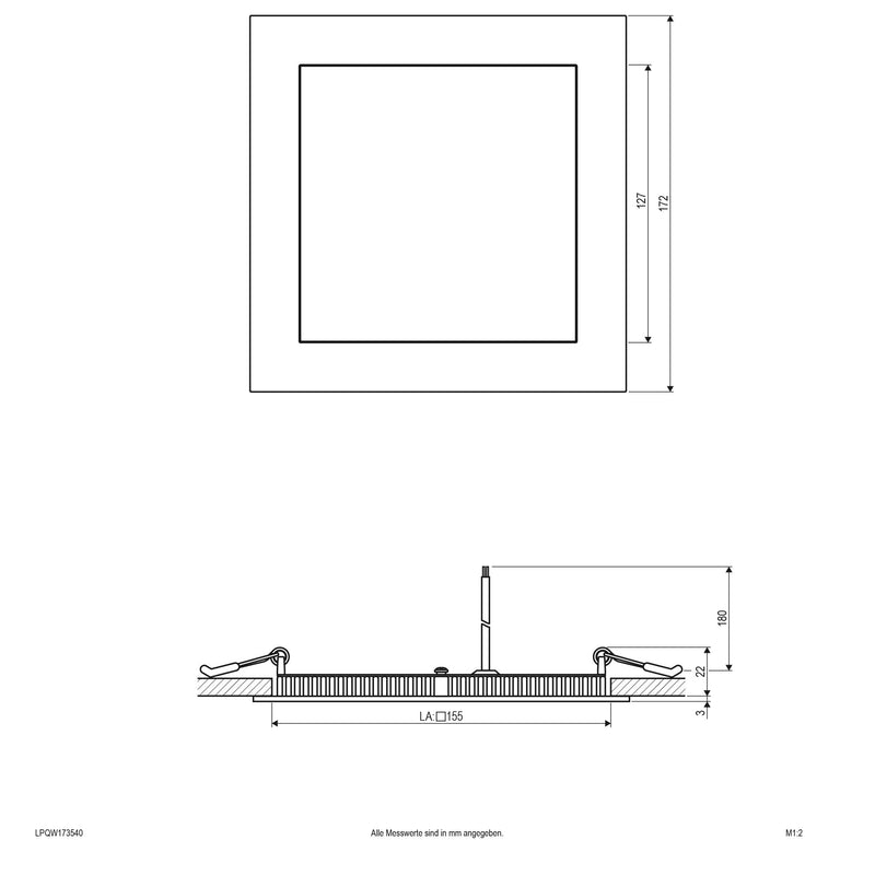 EVN Lichttechnik - Decken-/Wandleuchte LED Einbau Panel ws LP QW 173540 15W 4000K 172x172mm