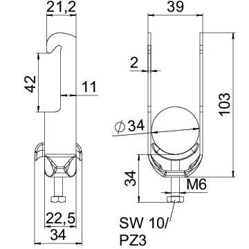 OBO Bettermann - Bügelschelle BS-W1-M-34 A2 28-34mm − 25 Stück