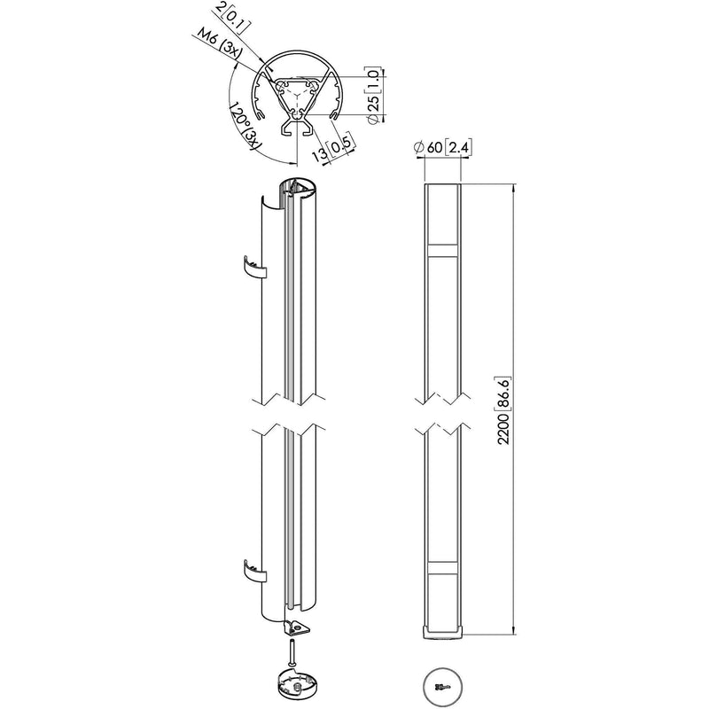 Vogels - Halterung für Audio-/Videosysteme Abhängungsprofil PUC2422 sw Connect-it,L 220 cm