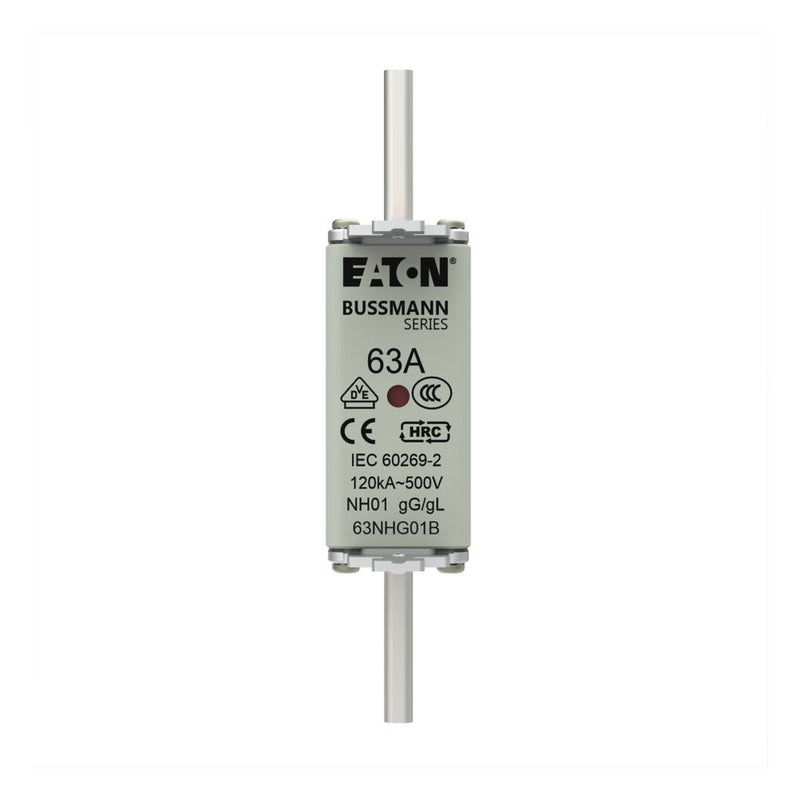 Eaton - Messersicherung Sicherungseinsatz Nieders. NH FUSE 63#63NHG01B 63A AC 500V 120kA − 3 Stück