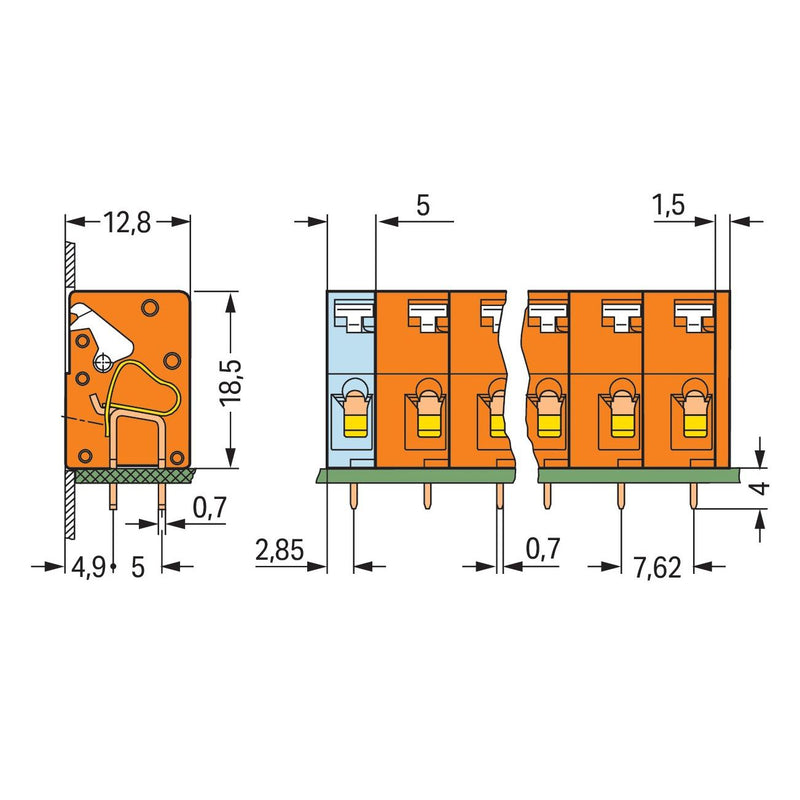 WAGO - Leiterplattenklemme 741-405 Drücker,2,5mm²,or − 30 Stück