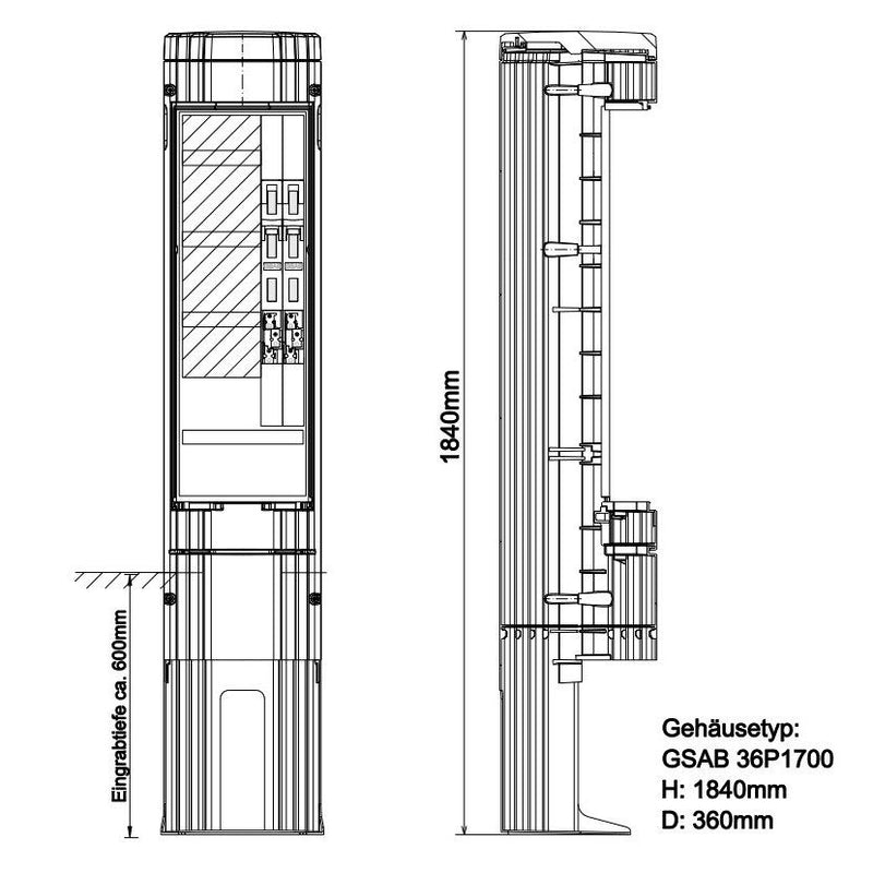 GSAB Elektrotechnik - Anschlussschrank Poller 36P1700K2LSL00 HxD: 1811x360