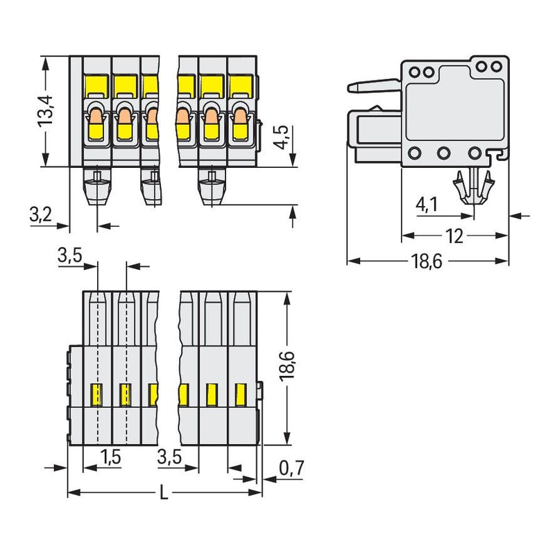 WAGO - Kabelsteckverbinder für Leiterplattensteckverbinder 1-Leiter-Federleiste 734-110/008-000 CAGECLAMP 1,5mm²,lgr − 50 Stück