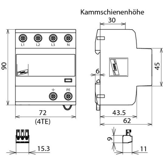 DEHN - Kombi-Ableiter für Energietechnik Kombi-Ableiter DVA EMOB 3P 255 FM DVA EMOB