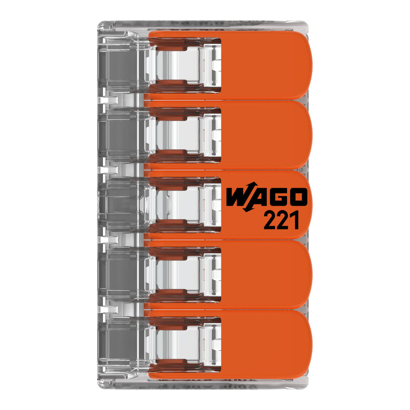 WAGO - Steckklemme Compact-Verbindungsklemme 221-615 5-Leiter bis 6qmm − 15 Stück
