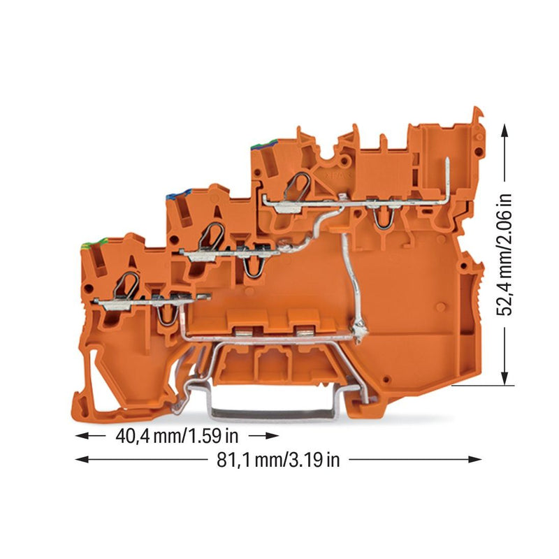 WAGO - Initiator/Aktor-Reihenklemme 3-LeiterAktoreneinspeisek. 2020-5377/102-000 PE-Anschluss,orange − 15 Stück