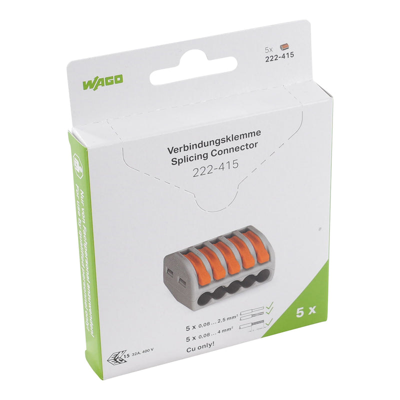 WAGO - Steckklemme Verbindungsklemme 222-415/995-005 max. 4 qmm,grau − 90 Stück