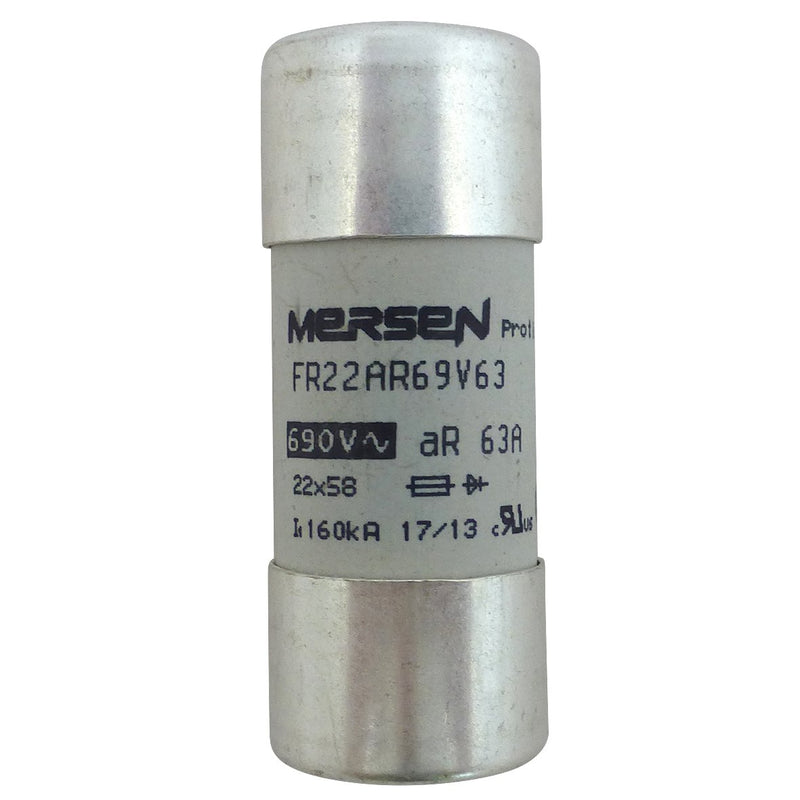 Mersen - Zylindrische Sicherung Sicherungseinsatz FR22AR69V63 22x58 AC690V 63A − 10 Stück