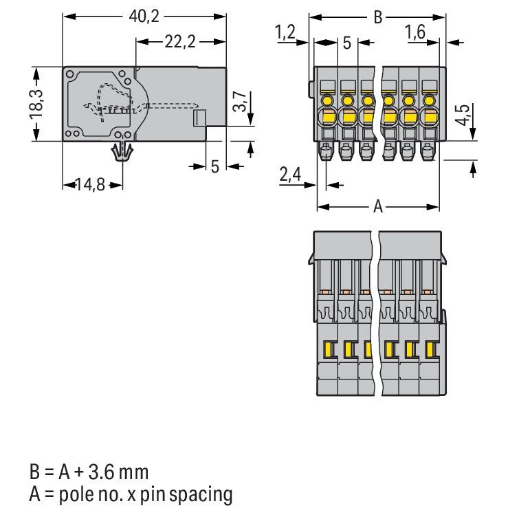 WAGO - Ein- und mehrpolige Klemmenleiste 1-Leiter-Stiftleiste 769-610/001-000 CAGECLAMP,4mm²,gr − 25 Stück
