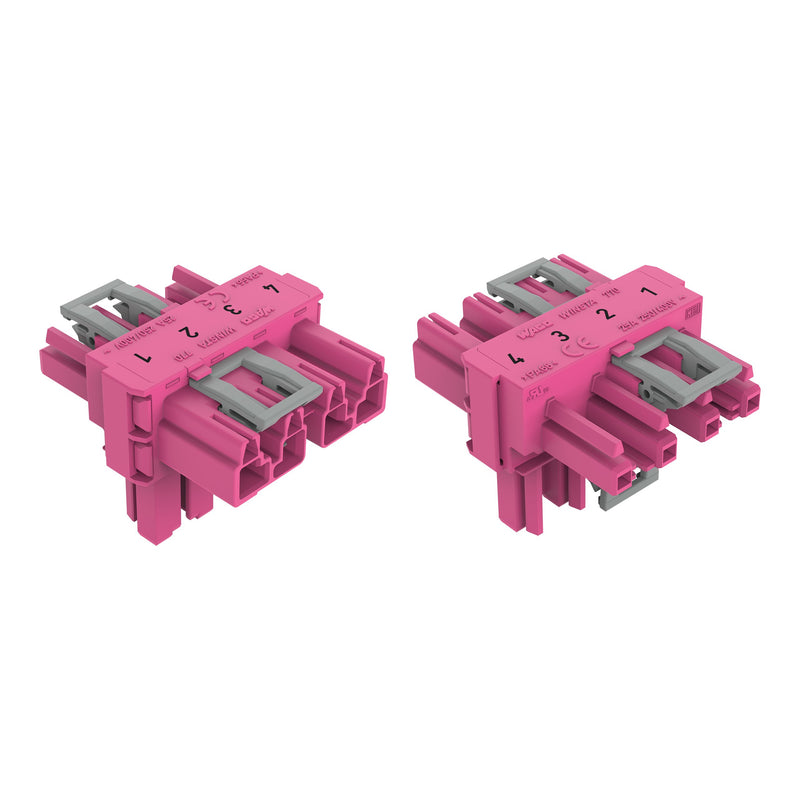 WAGO - Kompaktverteiler für steckbare Gebäudeinstallation T-Verteiler 4-polig 770-1733 Kod. B,pink − 50 Stück