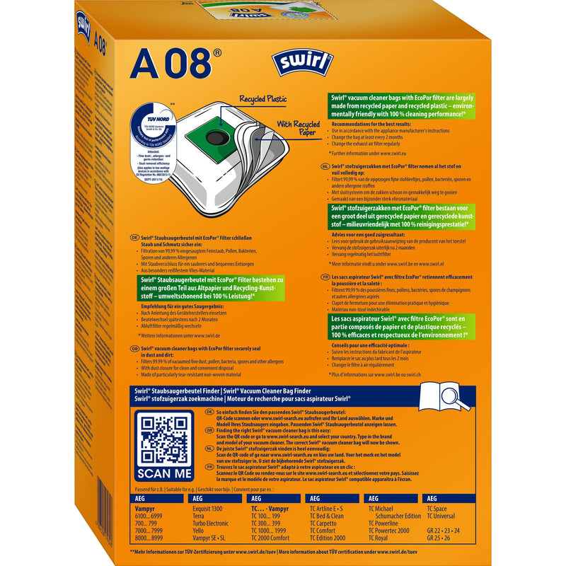 Swirl - Zubehör/Ersatzteile für Bodenpflege Staubbeutel A 08(A09) EcoPor VE4 für AEG