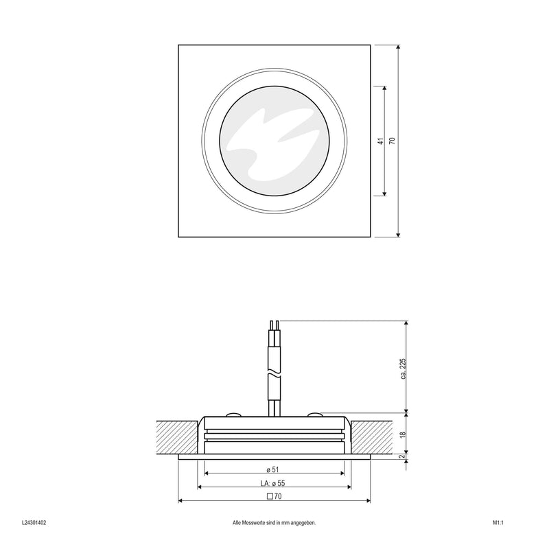 EVN Lichttechnik - Downlight/Strahler/Flutlicht LED-Deckeneinbauleuchte L24301402 alu 3000K 350mA IP20