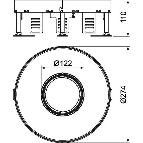OBO Bettermann - Nivellierbare Kassette für Kanaleinbau, Doppel- und Hohlboden Kassette rund RKFR2 7 V25 D=275mm