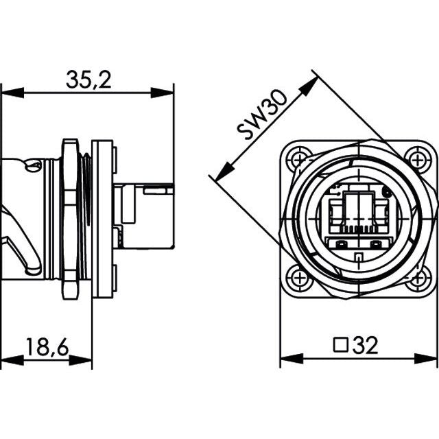 Telegärtner - Modularer Steckverbinder STX V1 Flanschset 100007417 RJ45 Kupplung Cat.6