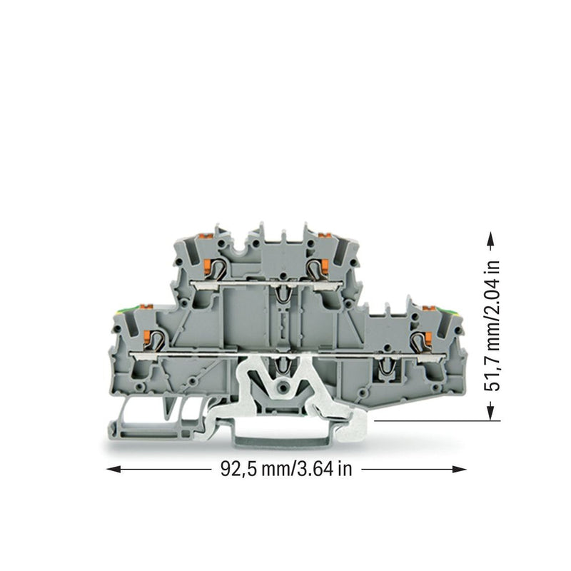 WAGO - Schutzleiter-Reihenklemme Doppelstockklemme 2202-2727 Drücker,2,5 mm²,grau − 50 Stück