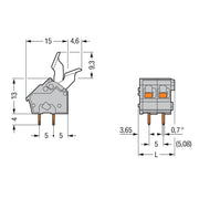 WAGO - Leiterplattenklemme 256-403/333-000 Drücker,2,5 mm²,grau − 70 Stück