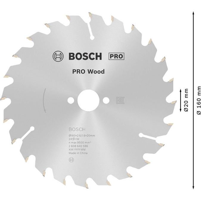Bosch - Kreissägeblatt PRO Wood Kreissägeblatt, 2608640596 160 x 2,6 x 20 mm