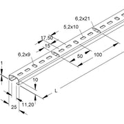 Niedax - Stiel/Profilschiene Reihenschiene 2913/2 FLA − 2 Meter