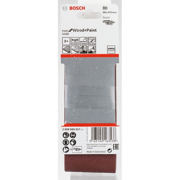 Bosch - Schleifpapier/Schleifvlies PRO X440 Schleifband, 65 x 2608606017 410 mm, G80, 3-tlg