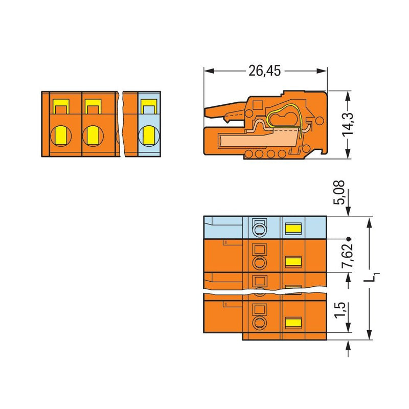 WAGO - Kabelsteckverbinder für Leiterplattensteckverbinder Federleiste 231-706/026-000 6pol, 7,62mm − 50 Stück