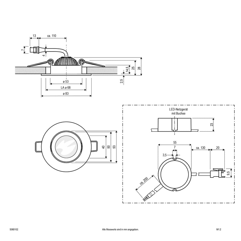 EVN Lichttechnik - Downlight/Strahler/Flutlicht LED-Einbauleuchte 230V S060102 830, dim., ws