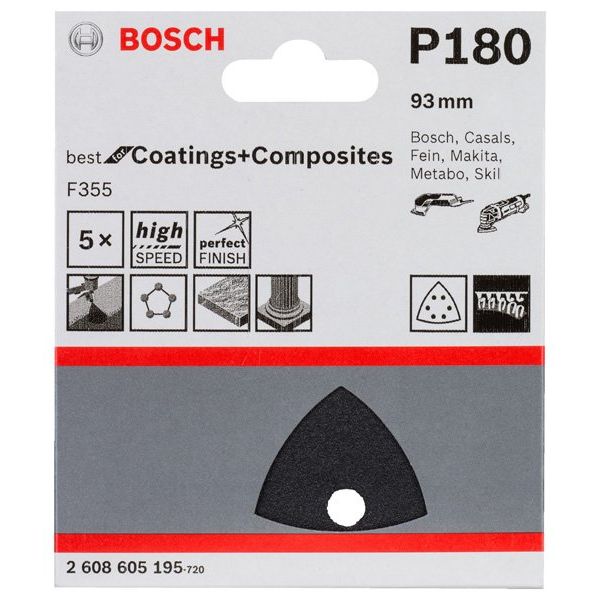 Bosch - Schleifpapier/Schleifvlies PRO F355 Schleifblatt, 93 2608605195 mm, G180, 5-tlg
