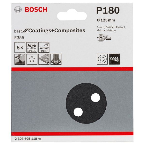 Bosch - Schleifpapier/Schleifvlies PRO F355 Schleifblatt, 125 2608605118 mm, G180, 5-tlg
