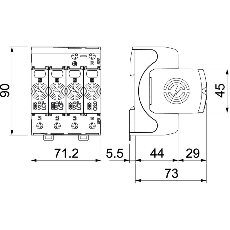 OBO Bettermann - Überspannungsableiter für Energietechnik/Stromversorgung SurgeController V20 V20-LCF-3+1-280 3-polig + NPE 280V