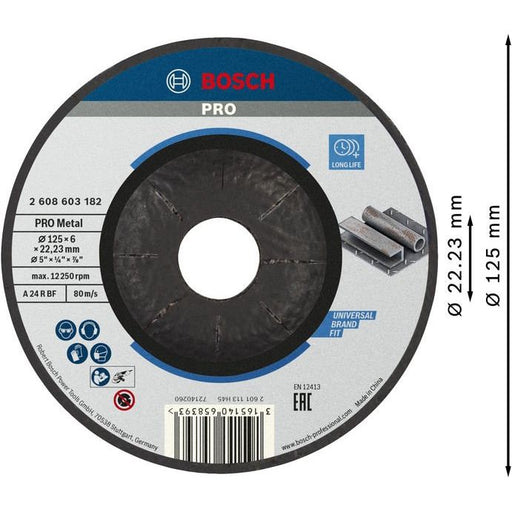 Bosch - Trenn-/Schleifscheibe PRO Metal Schleifscheibe, 2608603182 125 x 6 x 22.23 mm
