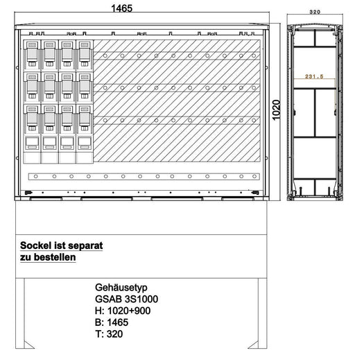 GSAB Elektrotechnik - Anschlussschrank Normkabelverteilerschrank 3S1000K4LSL3 HxBxT:1020x1465x320