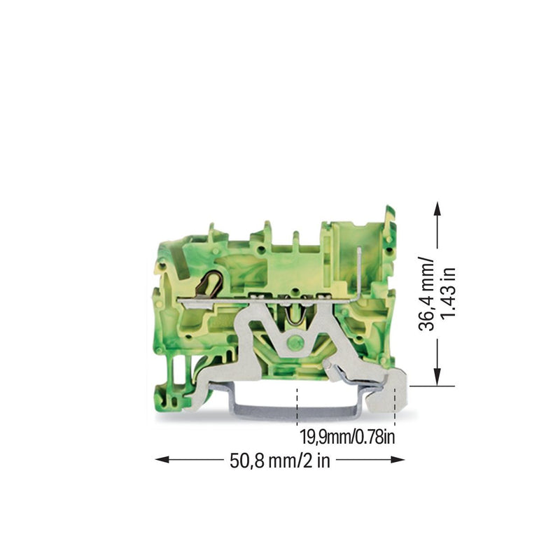 WAGO - Schutzleiter-Reihenklemme 1-Leiter/1-Pin-PE-Basiskl. 2022-1207/999-953 grün-gelb − 100 Stück