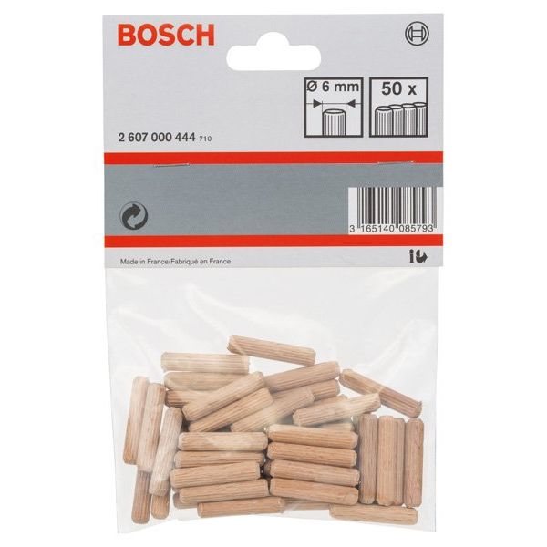 Bosch - Stab-/Riffeldübel Holzdübel 6 mm, 2607000444 30 mm, 50er-Pack