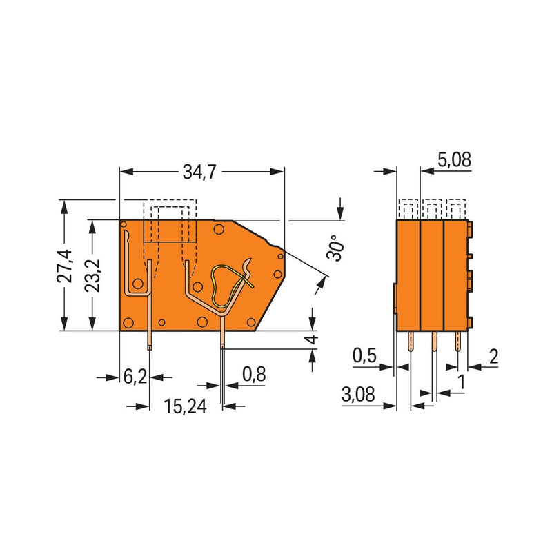 WAGO - Leiterplattenklemme Anreihbare Leiterplattenk. 742-116 Aufnahme,2,5 mm²,or − 300 Stück