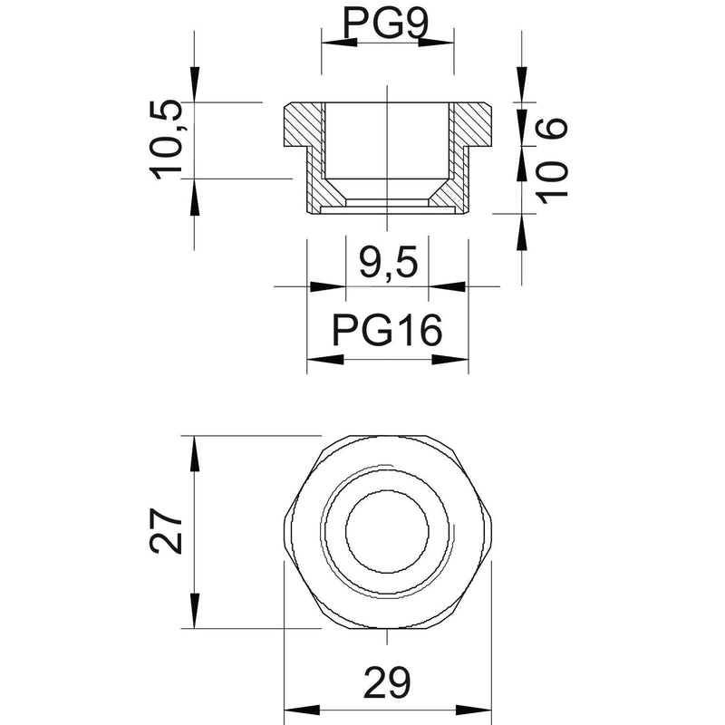 OBO Bettermann - Erweiterungs-/Reduzierring Reduktion 107 R PG16- 9 PA Iso,lgr − 50 Stück