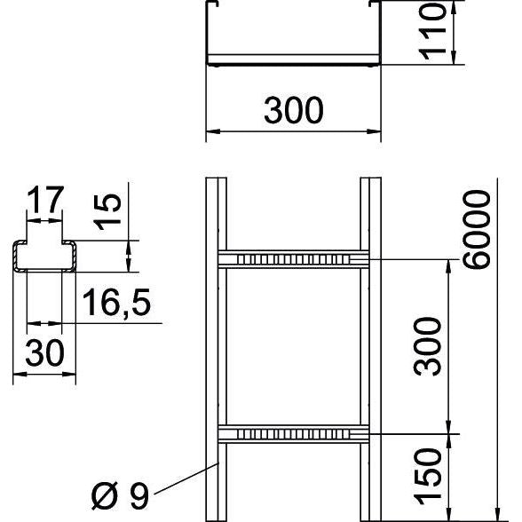 OBO Bettermann - Kabelleiter Weitspannkabelleiter WKLG 1130 FSKLGR gelochter Seitenholm − 6 Meter