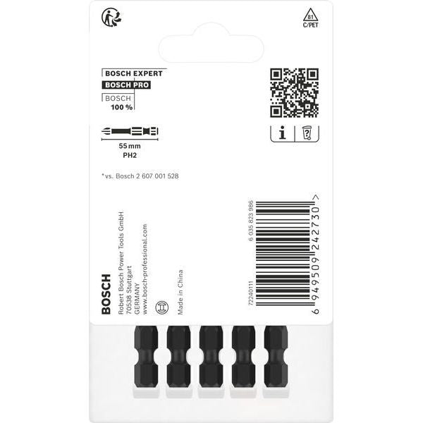 Bosch - Bit-Set PRO Phillips Impact Bit, 2608522522VE(5) PH2, 55 mm, 5-tlg