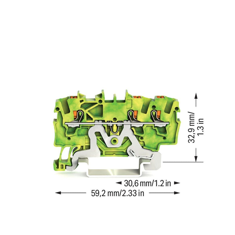 WAGO - Schutzleiter-Reihenklemme 3-Leiter-Schutzleiterkl. 2201-1307 1,5qmm, grün-gelb − 100 Stück