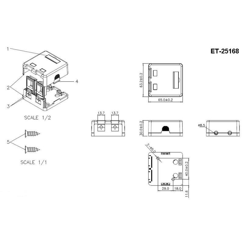 EFB-Elektronik - Kommunikationsanschlussdose Kupfer Industrie Keystone Verteilerbox ET-25168 Aufputz, 2-Port