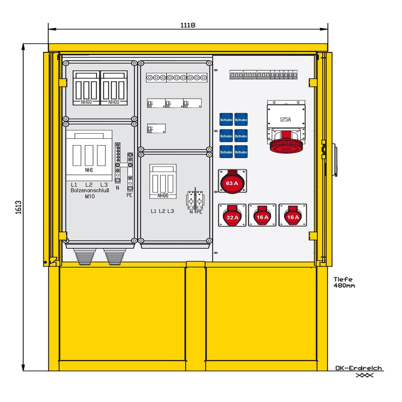 Walther Werke - Baustromverteiler Indus .u. Marktplatzvert. 83215900 mit 4 RCDs TypA, 9LS