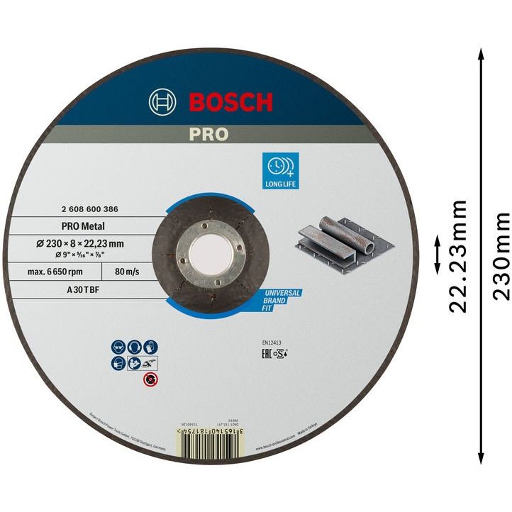Bosch - Trenn-/Schleifscheibe PRO Metal Gebundene 2608600386 Schleifscheibe 230 x