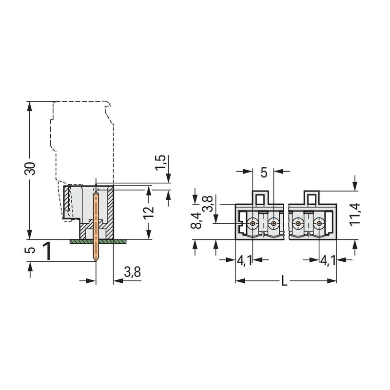 WAGO - Leiterplattensteckverbinder THT-Stiftleiste Lötstift 721-135/001-000 1,0x1,0,gerade,lgr − 200 Stück