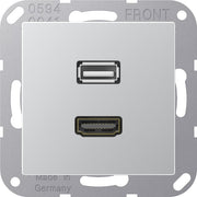 Jung - Multifunktions-Anschlussdose Multimedia-Anschluss alu MA A 1163 AL HDMI/USB m.Tragring
