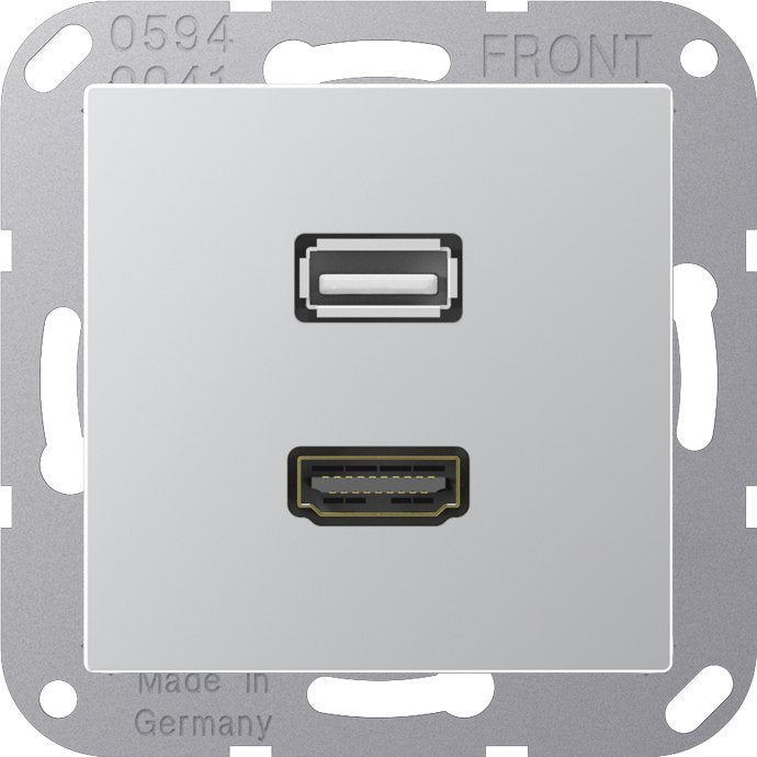 Jung - Multifunktions-Anschlussdose Multimedia-Anschluss alu MA A 1163 AL HDMI/USB m.Tragring
