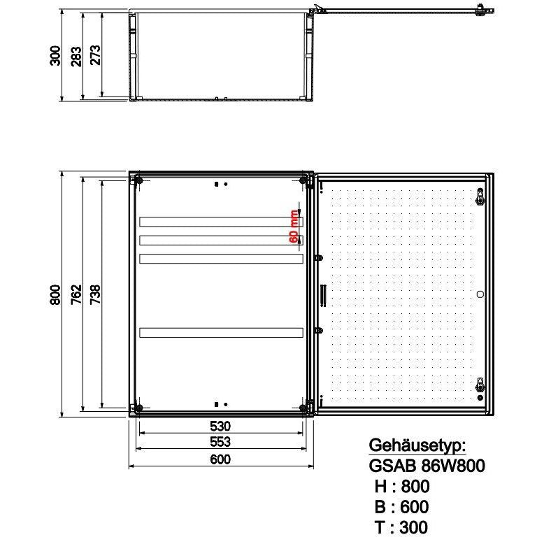 GSAB Elektrotechnik - Gehäuse/Schaltschrank (leer) GfK-Wandschrank IP65 86W800K-60mm HxBxT:800x600x300